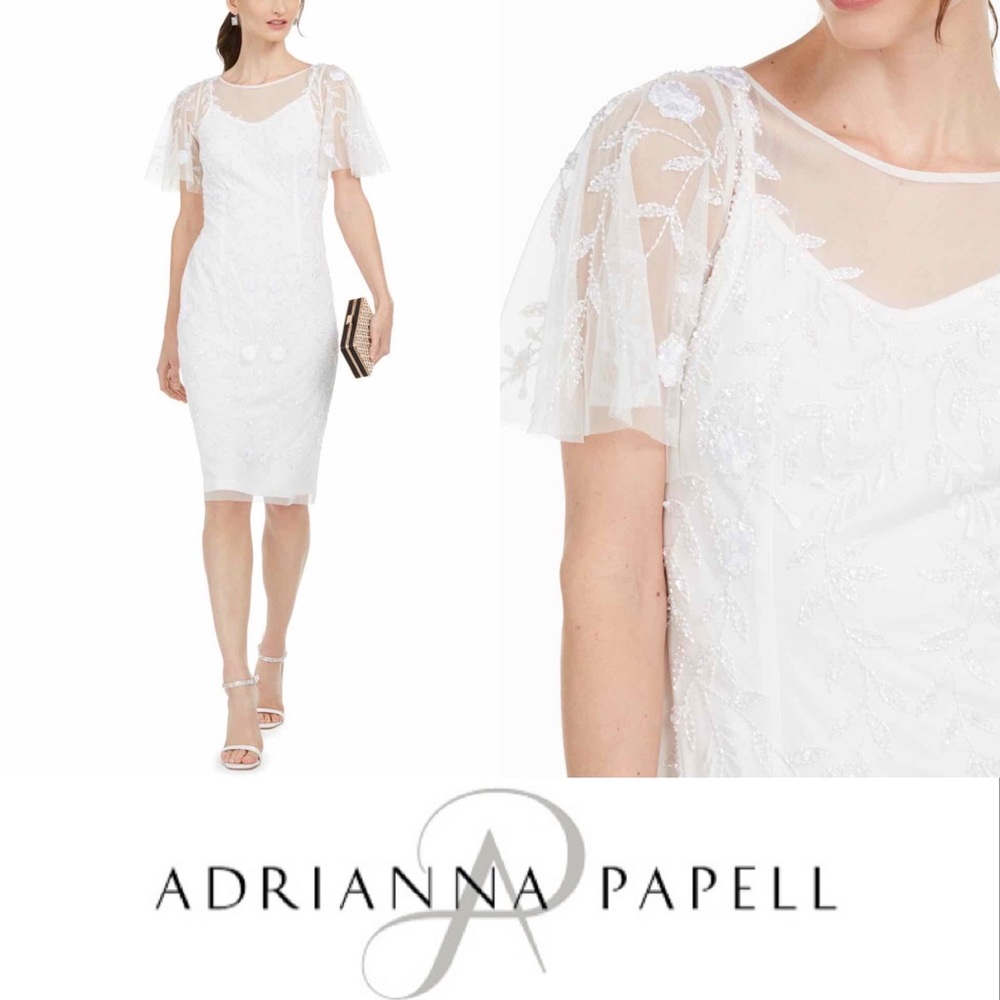 NWT Adriana Papell Embellished Flutter Sleeve Sheath Dress, Size 4